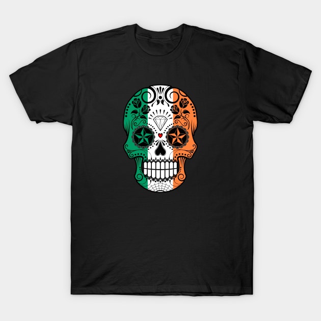 Irish Flag Sugar Skull with Roses T-Shirt by jeffbartels